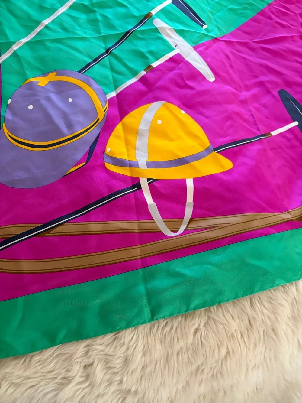 Equestrian Print Silk Scarf - Fuchsia Ralph Lauren vintage collection polo horse